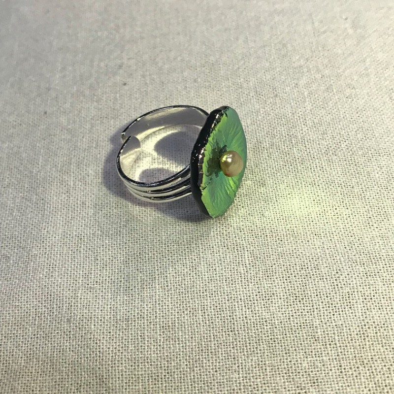 Ring i glas - rosa/grøn