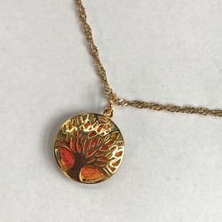 Forgyldt livet træ smykke med orange glas