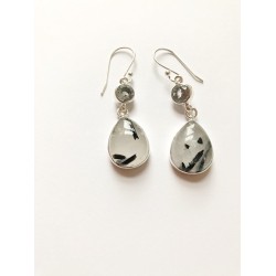 Sølvøreringe med sort rutile kvarts