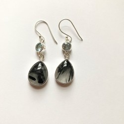 Sølvøreringe med sort rutile kvarts