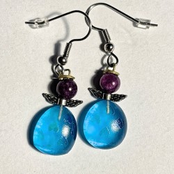 Turkise øreringe med lilla...