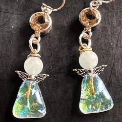 Smukke ørering i glas med akvamarin og citrin