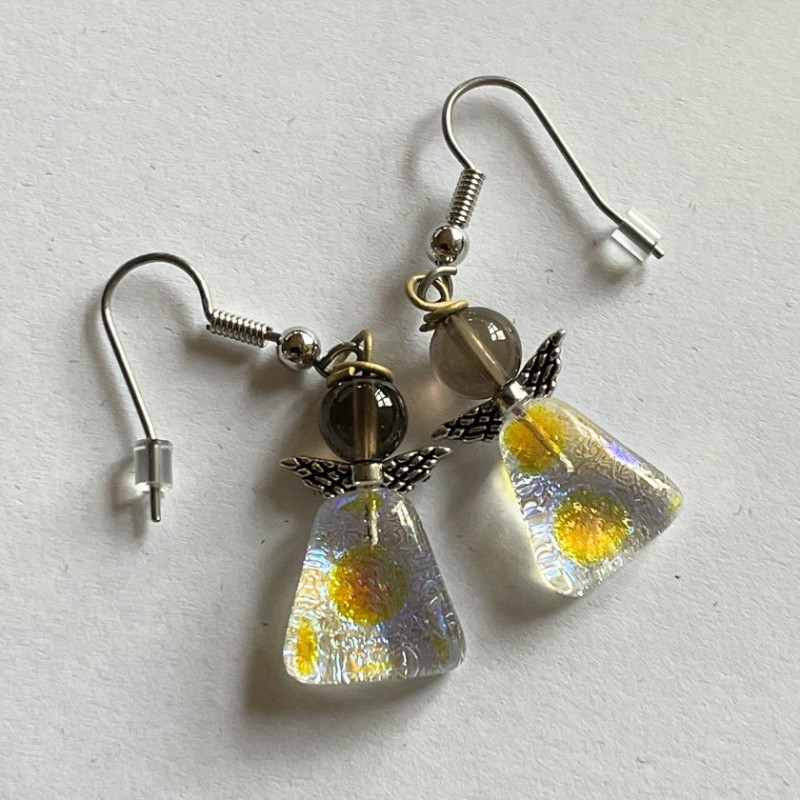 Blålige engleøreringe med røgkvarts