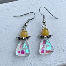 Grønlige/ turkise transparente øreringe med rav