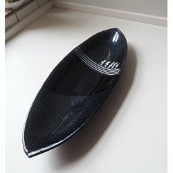 Unikt sort/sølvsort fad med fugle 