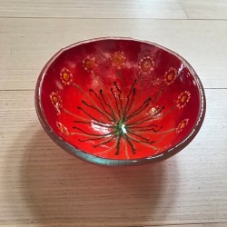 Rød lille skål med engle i orange og lilla